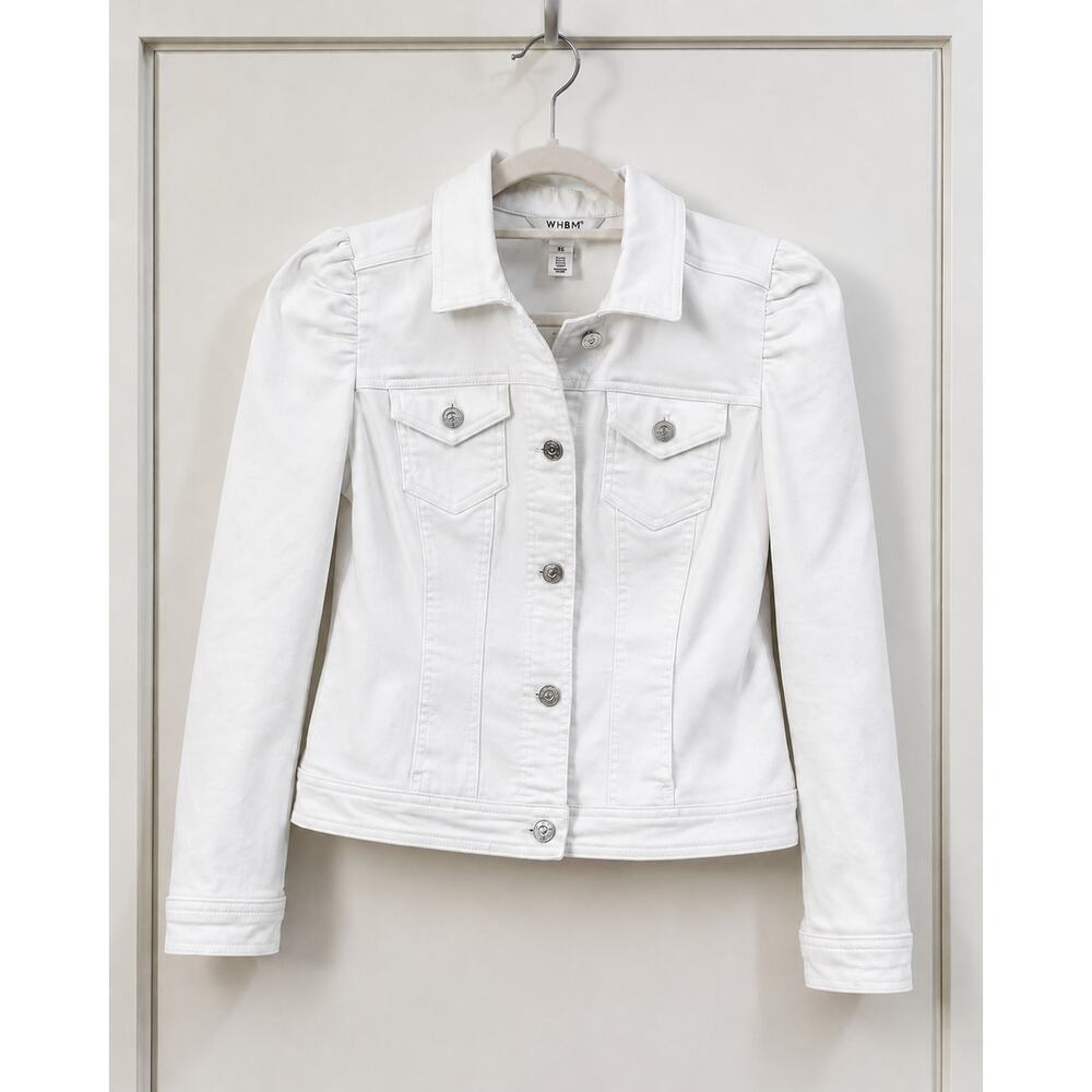 WHBM White Stretch Denim Puff Sleeve Fitted Jacket Size Extra Small🤍✨ 🤍 - Picture 5 of 15